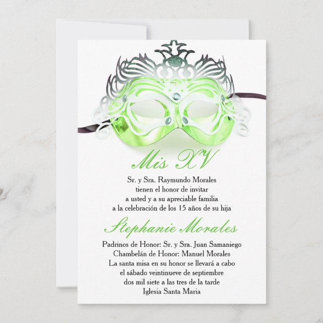 Convite verde do aniversário de Quinceanera do (Frente)