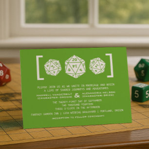 Convite verde do casamento do Gamer dos dados D20