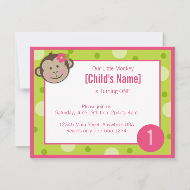 Convite verde e cor-de-rosa 4,2 da menina do (Frente)