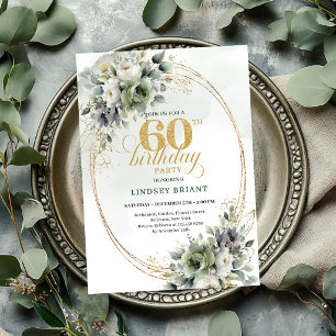 Convite Verde e Dourado de 60 Anos de Idade Botâni
