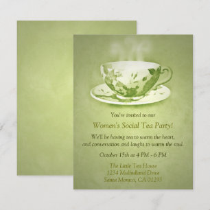 Convite verde encantador do tea party