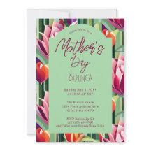Convite verde para Brunch no Dia das Mães com Flor