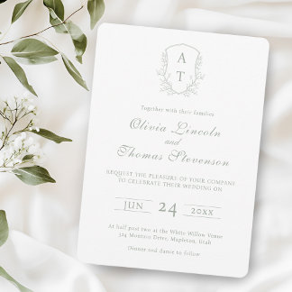 Convite Verde Para Casamento De Crest Monograma Sa