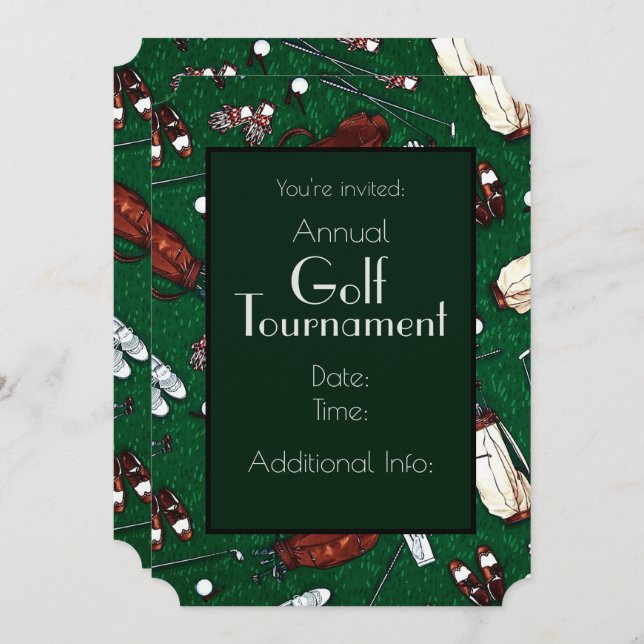Convite Verde para Torneio de Golfe em Tempo Tear (Frente/Verso)