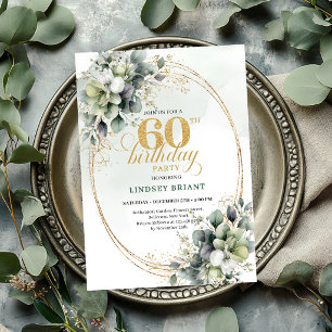 Convite Verde Poeirento de Aniversário de 60 anos 