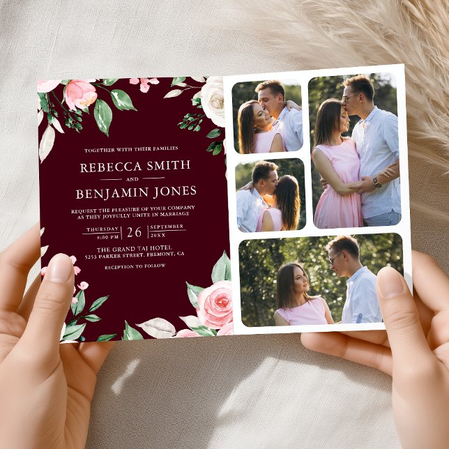 Convite Vermelhão Código QR Floral Rosa Rubor Casamento Bo (Criador carregado)