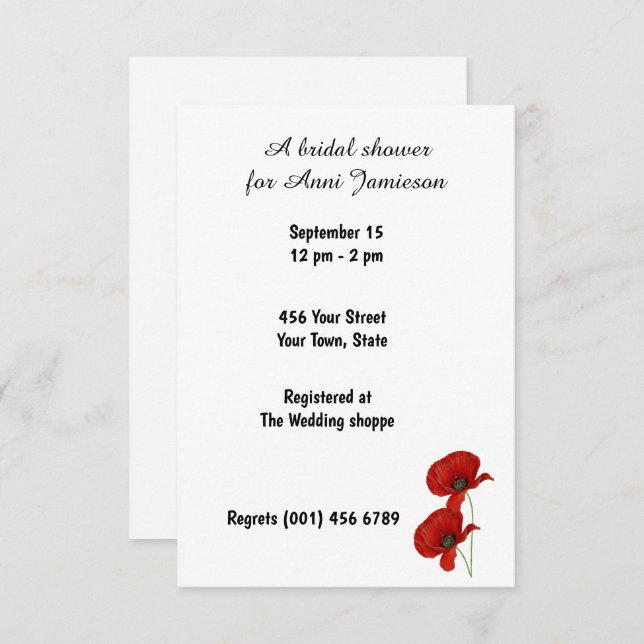 Convite Vermelho chá de panela Poppy (Frente/Verso)