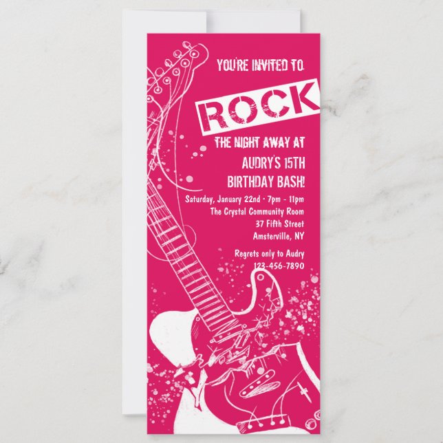 Convite Vermelho de Guitarra de Rock (Frente)