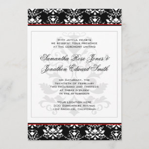 Convite vermelho do casamento do acento do damasco
