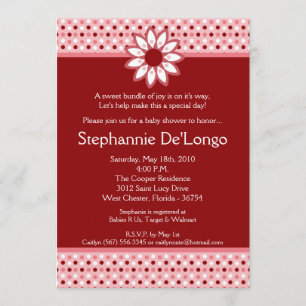 convite vermelho do chá de fraldas da flor das