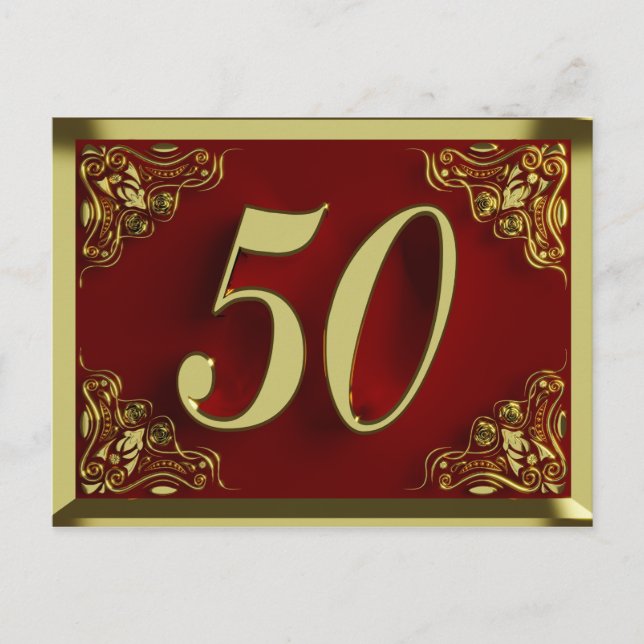 Convite Vermelho Dourado de 50 Anos (Frente)
