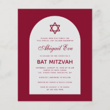 Convite Vermelho Escuro para Bat Mitzvah com Arco 