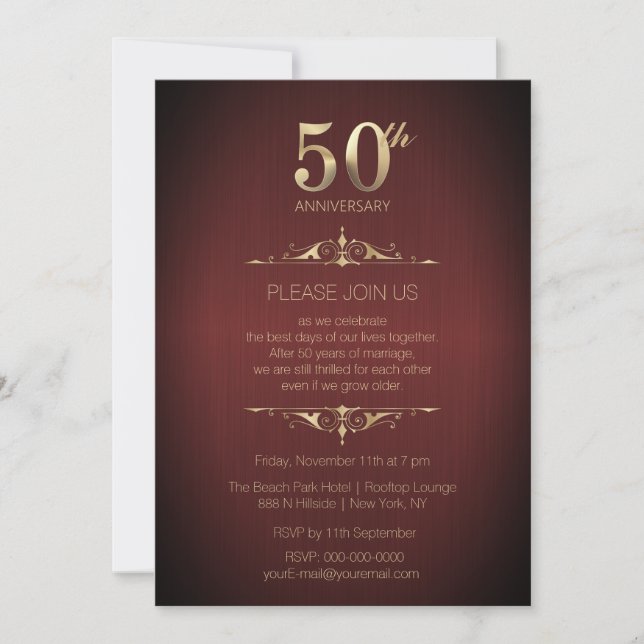Convite Vermelho para Bodas de 50 Anos de Casament (Frente)
