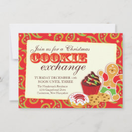 Convite vermelho para troca de biscoitos de Natal 