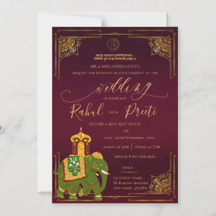 Convite Vermelho Vibrante Dourado com o casamento índio de