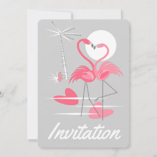 Convite vertical Flamingos em Amor