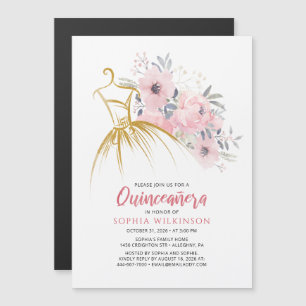 Convite Vestido Floral Dourado Falso de QuinceaneraAnivers