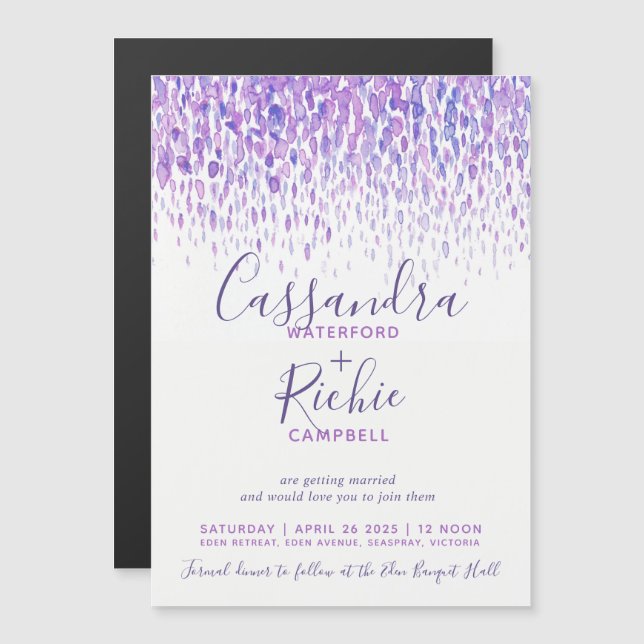 Convite Vestir casamento de mauve roxa em cascata (Frente/Verso)