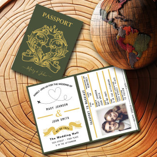 Convite Viagem de Casamento de Passaporte Verde