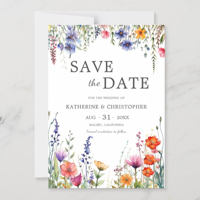 Convite Vibrant Wildflowers Elegant Wedding Save the Date (Frente)