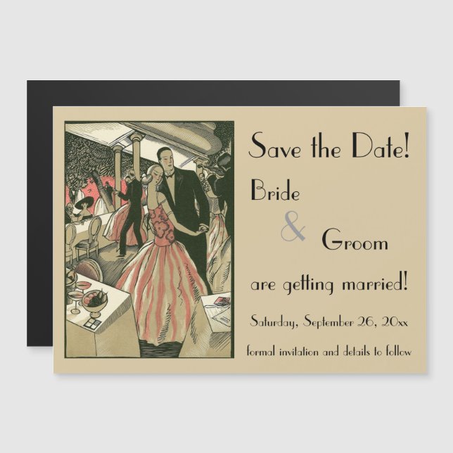 Convite Vintage Art Deco Wedding, Newlyweds First Dance (Frente/Verso)