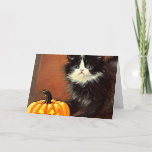 Convite Vintage Black and White Halloween Kitten