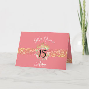 Convite Vintage Boho Rosa Dourado Rústico Quinceañera Espa