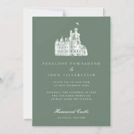 Convite Vintage Castle Illustrando Casamento Verde
