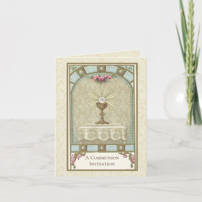 Convite Vintage Católico para Primeira Comunhão (Frente)