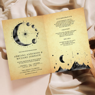 Convite Vintage Celestial Fases da Lua Crescente Casamento
