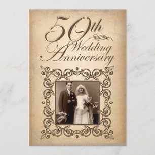 Convite vintage de aniversário de 50 anos de casam