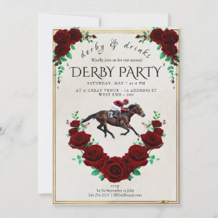 Convite Vintage do Derby de Kentucky Rosas Vermelh