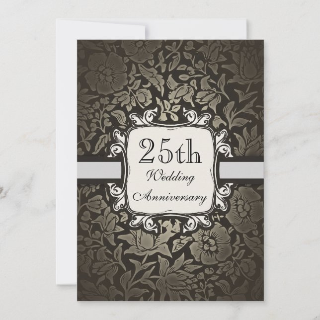 convite vintage em damasco para aniversário de 25  (Frente)