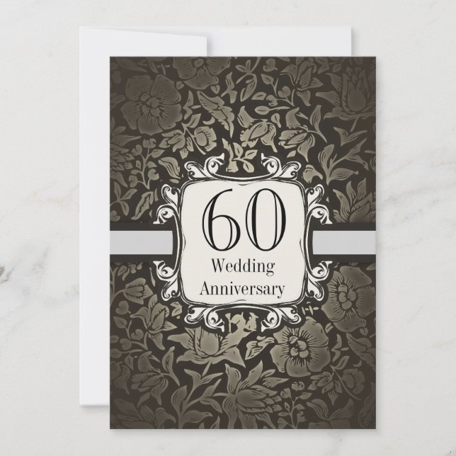 convite vintage em damasco para aniversário de 60  (Frente)