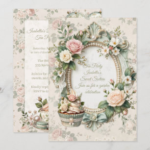 Convite Vintage Floral Tea Party Sweet 16