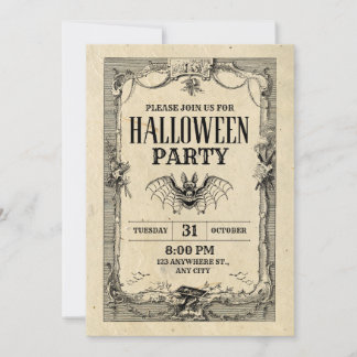 Convite Vintage Gótico para Festa de Halloween