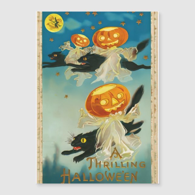 Convite Vintage Halloween Pumpkin Fantasmas e Gatos Negros (Frente)