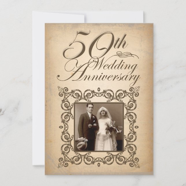 Convite vintage para bodas de ouro de casamento (Frente)