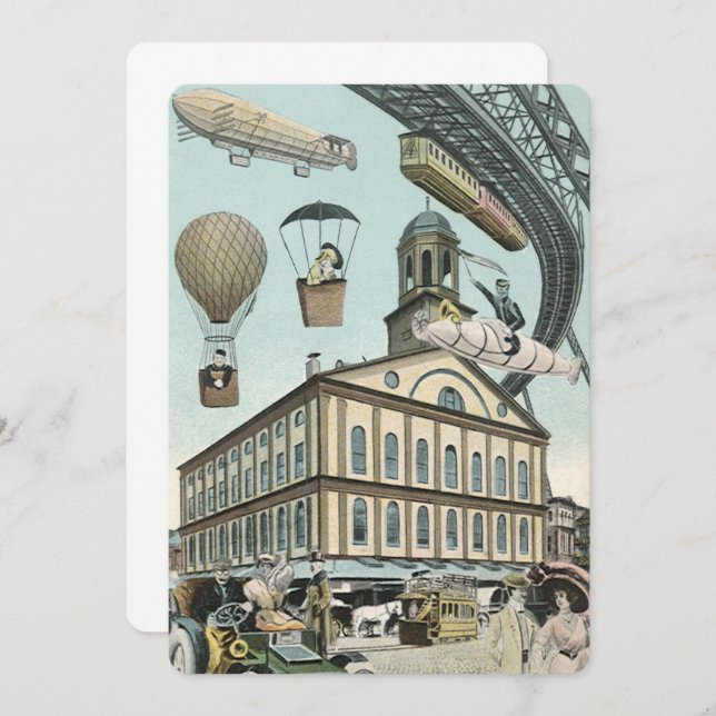 Convite Vintage Science Fiction Steam Punk City (Frente/Verso)