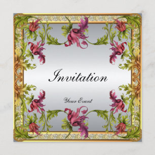 Convite Vintage Silver Victorian Frame Floral