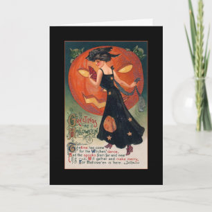 Convite Vintage Witch Halloween Greeting w/Bloody Text