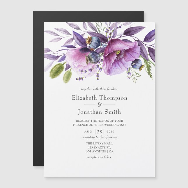 Convite Violet Poppy Floral Wedding (Frente/Verso)