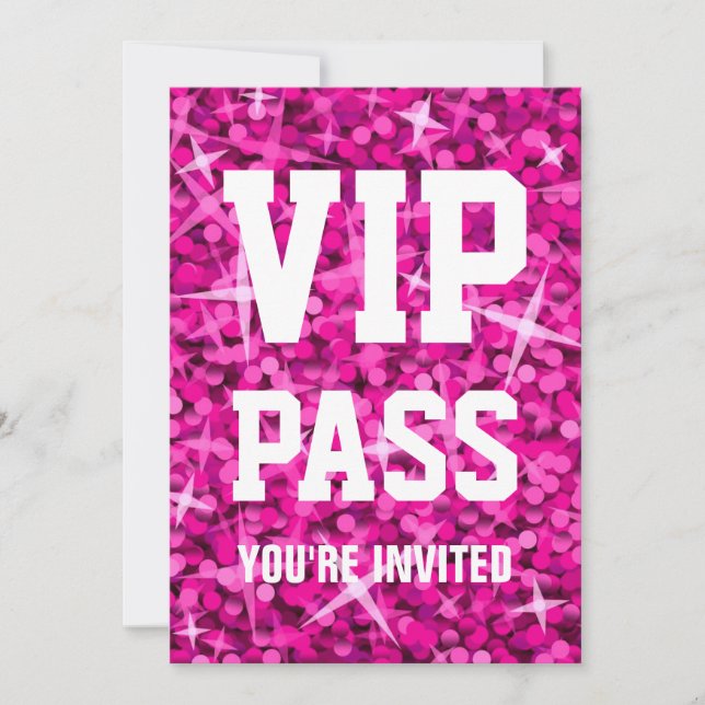 Convite 'VIP PASS' cor-de-rosa brilhante (Frente)