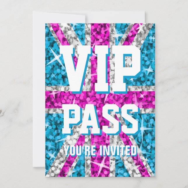 Convite "VIP PASS" cor-de-rosa Glitz UK (Frente)