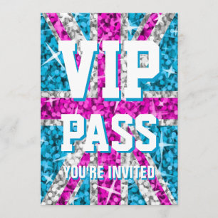 Convite "VIP PASS" cor-de-rosa Glitz UK