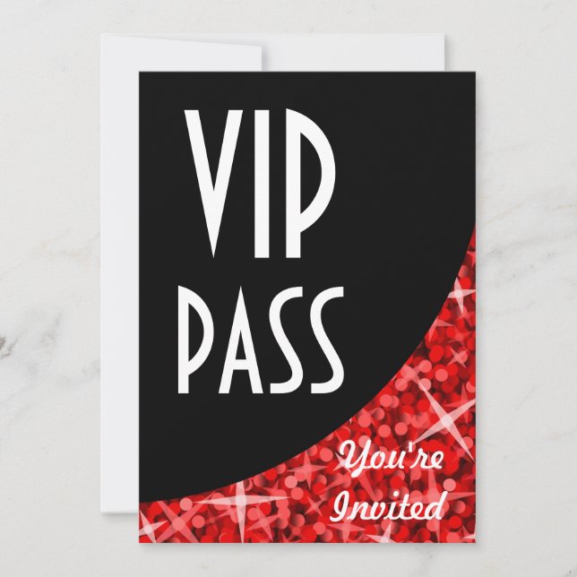Convite "VIP Pass", Curva a vermelho brilhante (Frente)