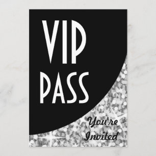 Convite "VIP Pass" curva preta "Silver" da Glitz