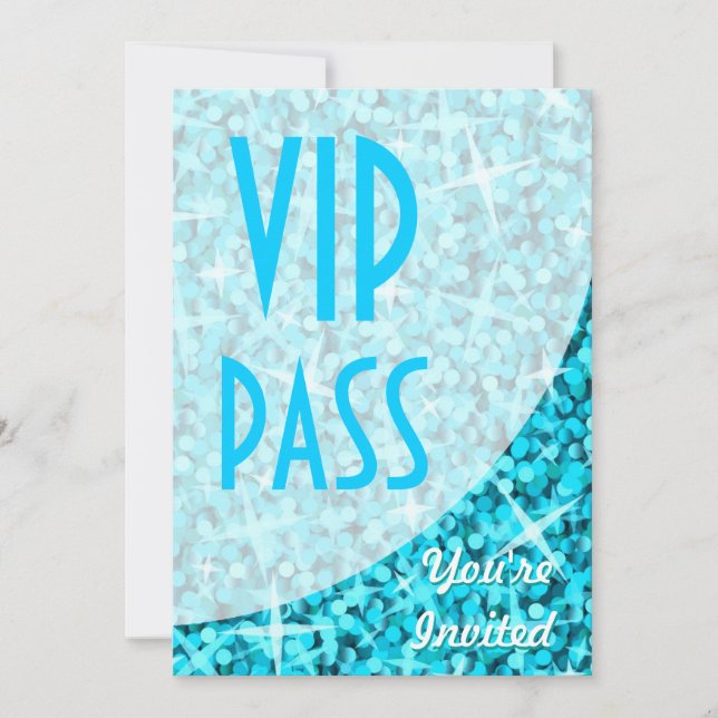 Convite "VIP Pass" de curva azul Glitz (Frente)