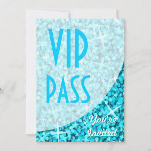 Convite "VIP Pass" de curva azul Glitz