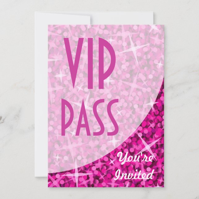 Convite "VIP Pass" de curva cor-de-rosa brilhante (Frente)